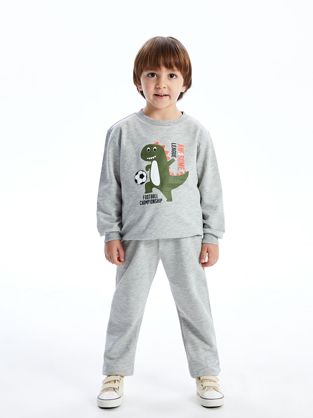 LCW Kids Gri Bisiklet Yaka Erkek Çocuk Sweatshirt ve Eşofman Alt 2'li - 1