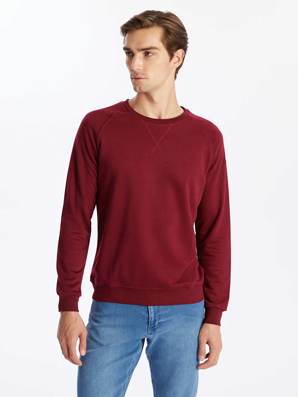 LC WAIKIKI Bordo Bisiklet Yaka Uzun Kollu Erkek Sweatshirt