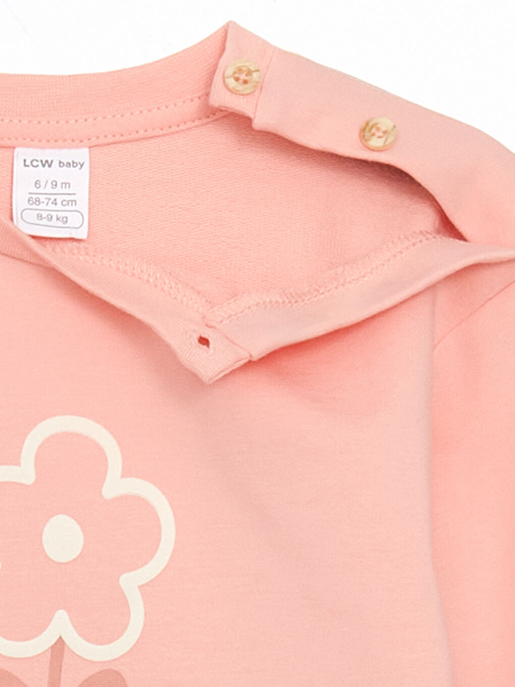 LCW baby Pembe Bisiklet Yaka Uzun Kollu Çiçekli Kız Bebek Sweatshirt ve Tayt 2'li Takım - 5