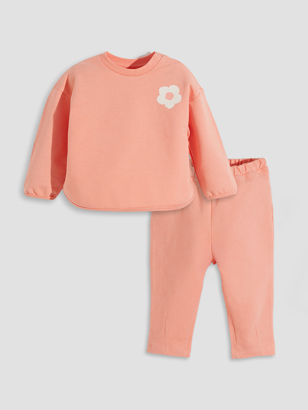 LCW Kids Mercan Bisiklet Yaka Çiçekli Kız Çocuk Sweatshirt ve Eşofman Alt 2'li