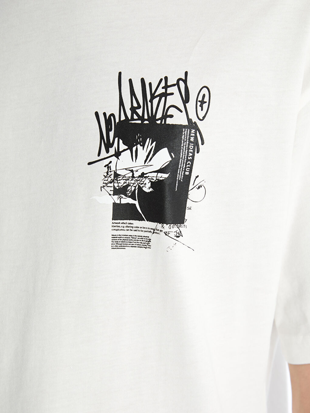 Ekru Bisiklet Yaka Kısa Kollu Baskılı Penye Erkek Tişört-2