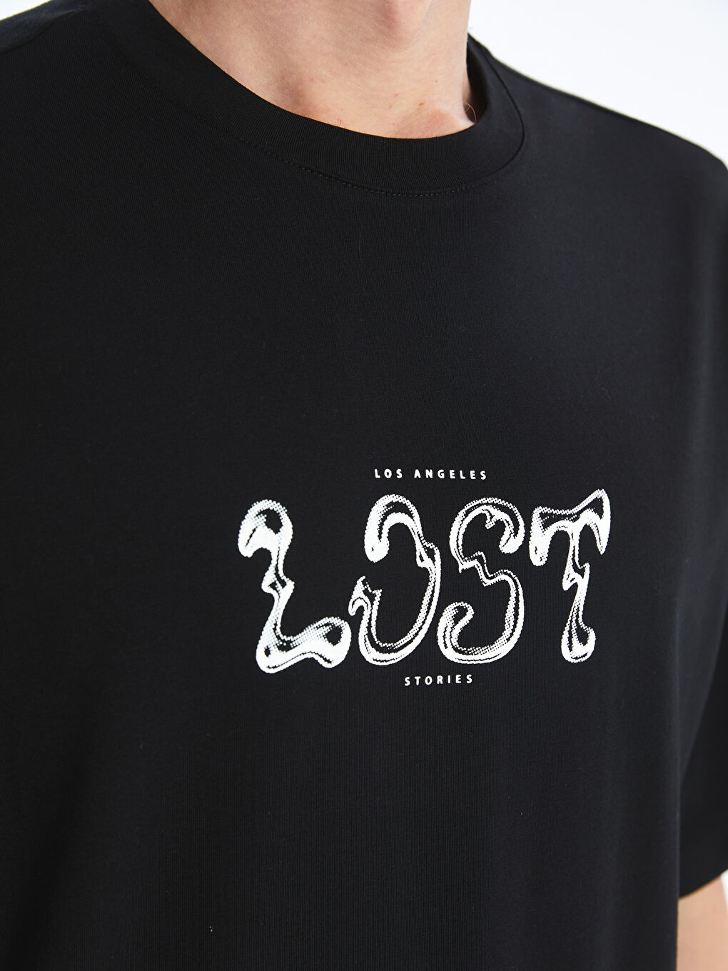 Siyah Bisiklet Yaka Kısa Kollu Baskılı Penye Erkek Tişört-2