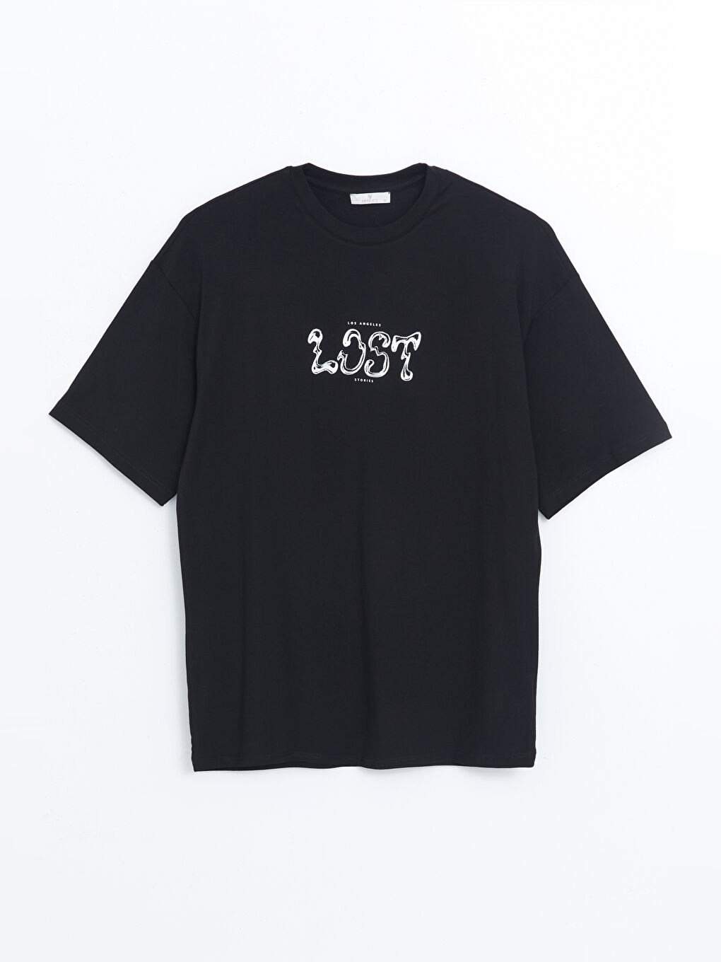 Siyah Bisiklet Yaka Kısa Kollu Baskılı Penye Erkek Tişört-4