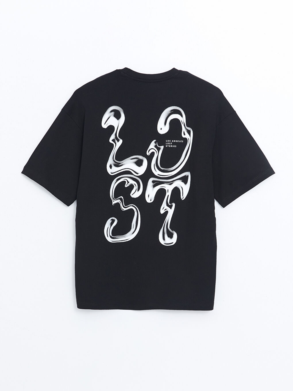 Siyah Bisiklet Yaka Kısa Kollu Baskılı Penye Erkek Tişört-5