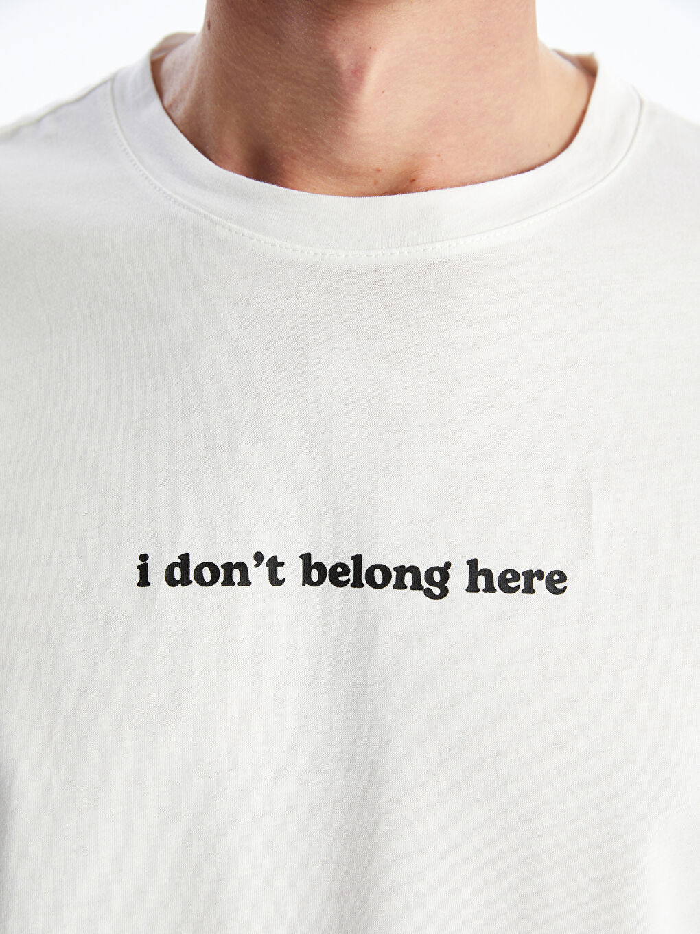 Ekru Bisiklet Yaka Kısa Kollu Baskılı Penye Erkek Tişört-2