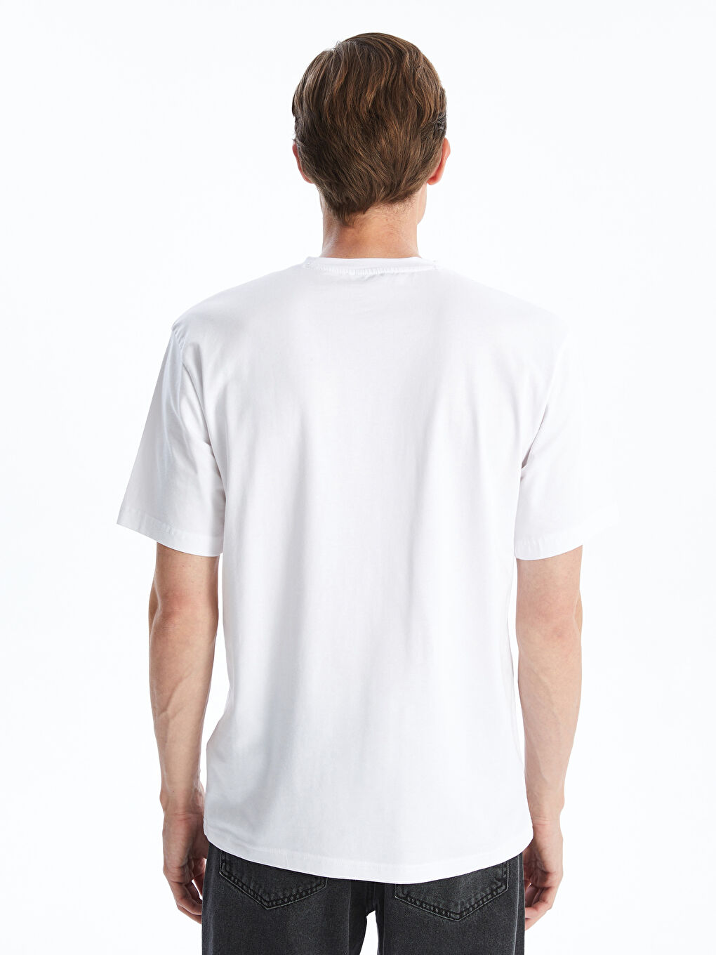 Beyaz Bisiklet Yaka Kısa Kollu Baskılı Penye Erkek Tişört-3