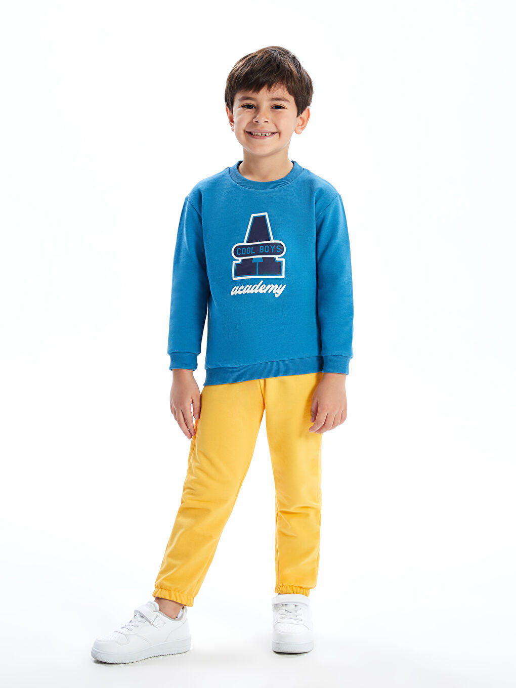 Mavi Bisiklet Yaka Baskılı Erkek Bebek Sweatshirt ve Eşofman Alt 2'li Takım