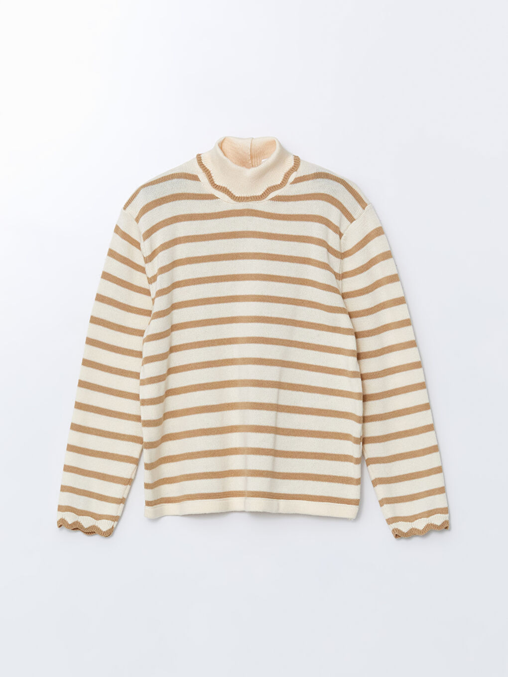 Kahverengi Balıkçı Yaka Kız Çocuk Triko Kazak