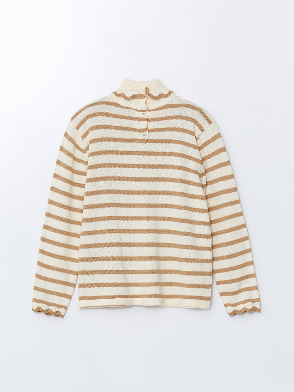 Kahverengi Balıkçı Yaka Kız Çocuk Triko Kazak-1