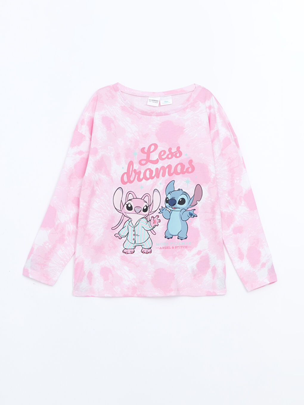 LCW Kids Pembe Baskılı Bisiklet Yaka Lilo ve Stitch Baskılı Kız Çocuk Pijama Üst