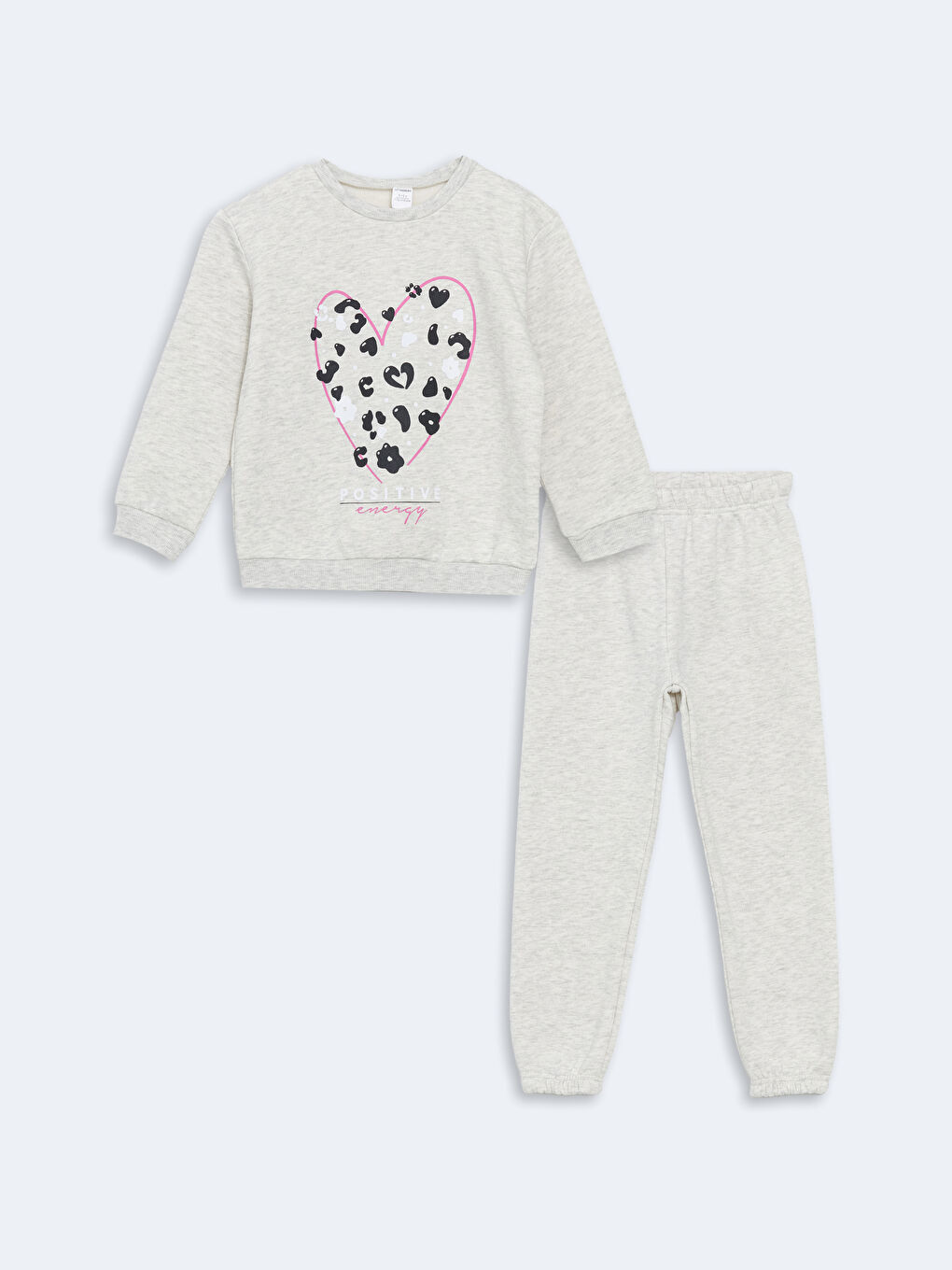 LCW Kids Gri Melanj Bisiklet Yaka Kız Çocuk Sweatshirt ve Eşofman Altı