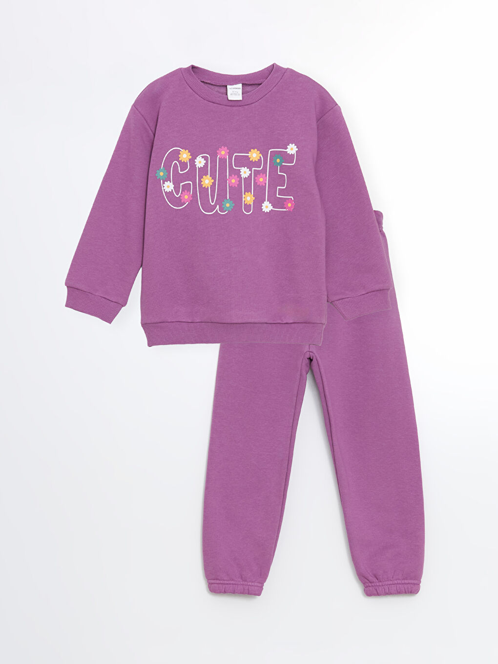 LCW Kids Açık Mor Bisiklet Yaka Kız Çocuk Sweatshirt ve Eşofman Altı