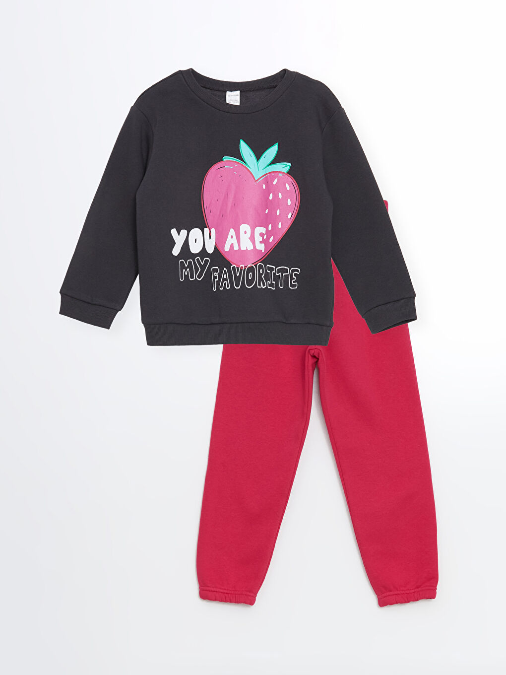 LCW Kids Gri Bisiklet Yaka Kız Çocuk Sweatshirt ve Eşofman Altı