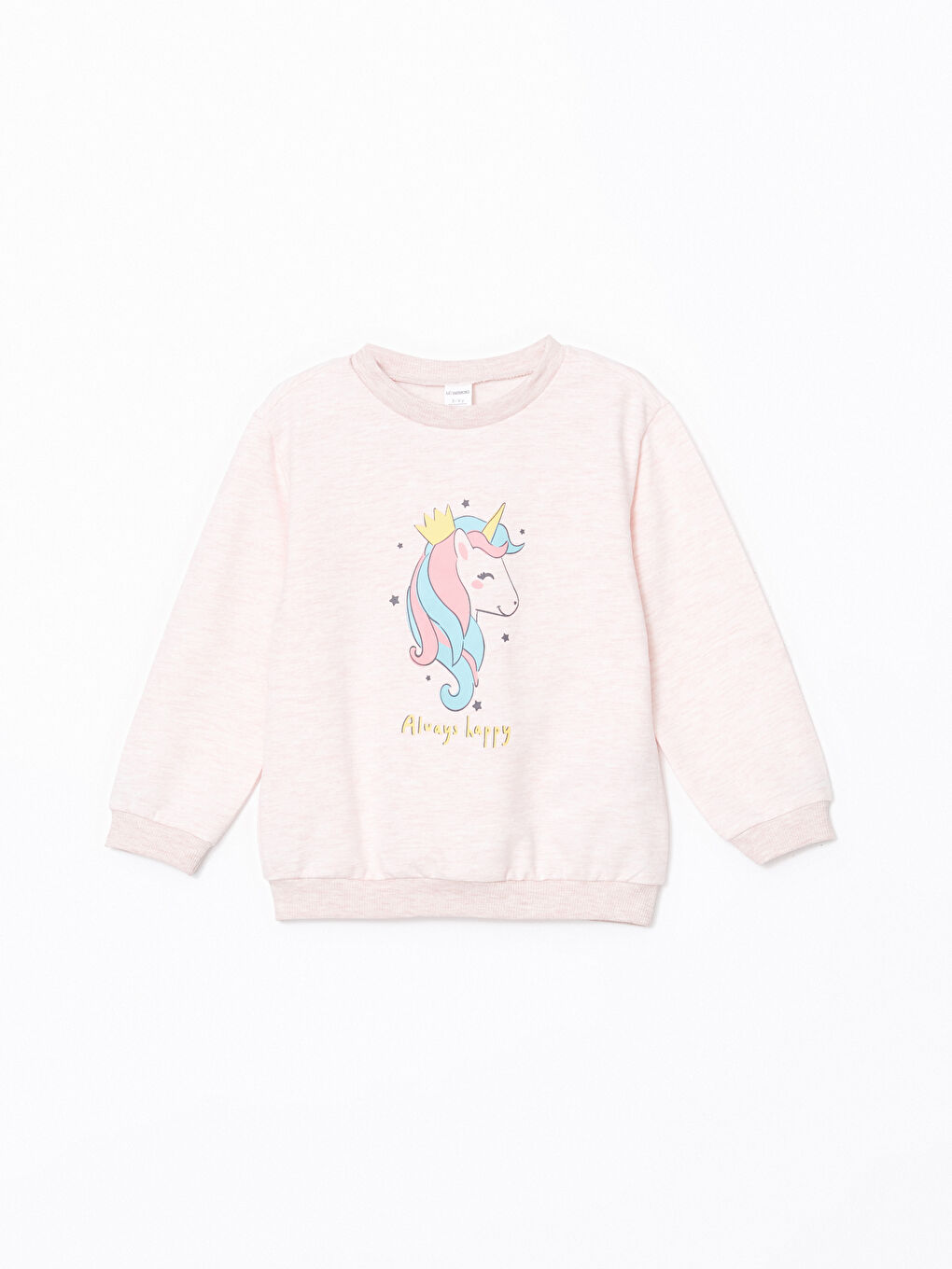 LCW Kids Pembe Bisiklet Yaka Baskılı Kız Çocuk Sweatshirt