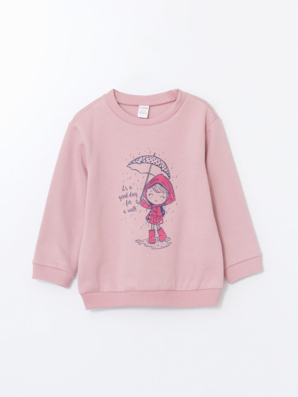 LCW Kids Pembe Bisiklet Yaka Baskılı Kız Çocuk Sweatshirt