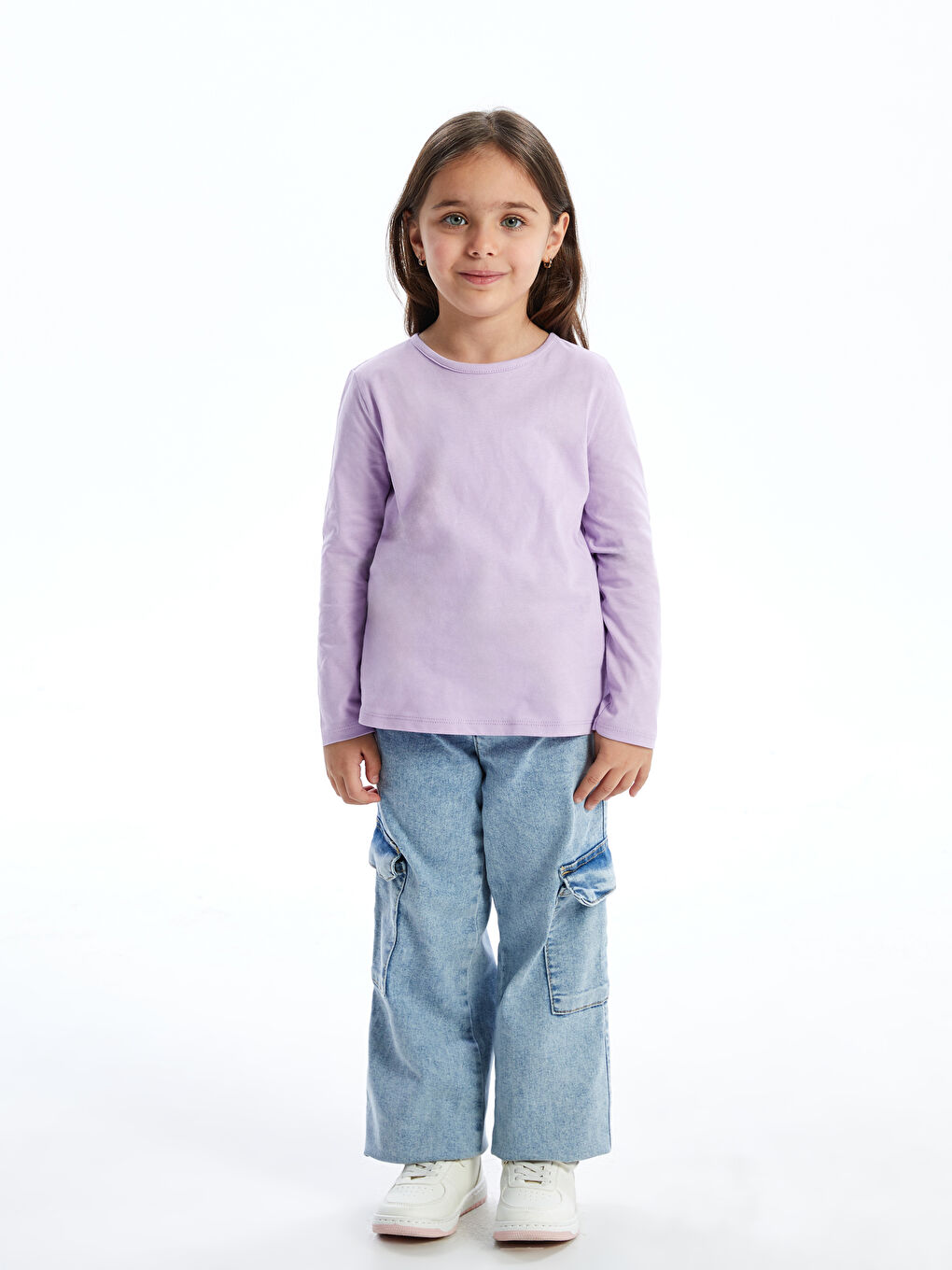 LCW Kids Lila Bisiklet Yaka Basic Kız Çocuk Tişört - 1