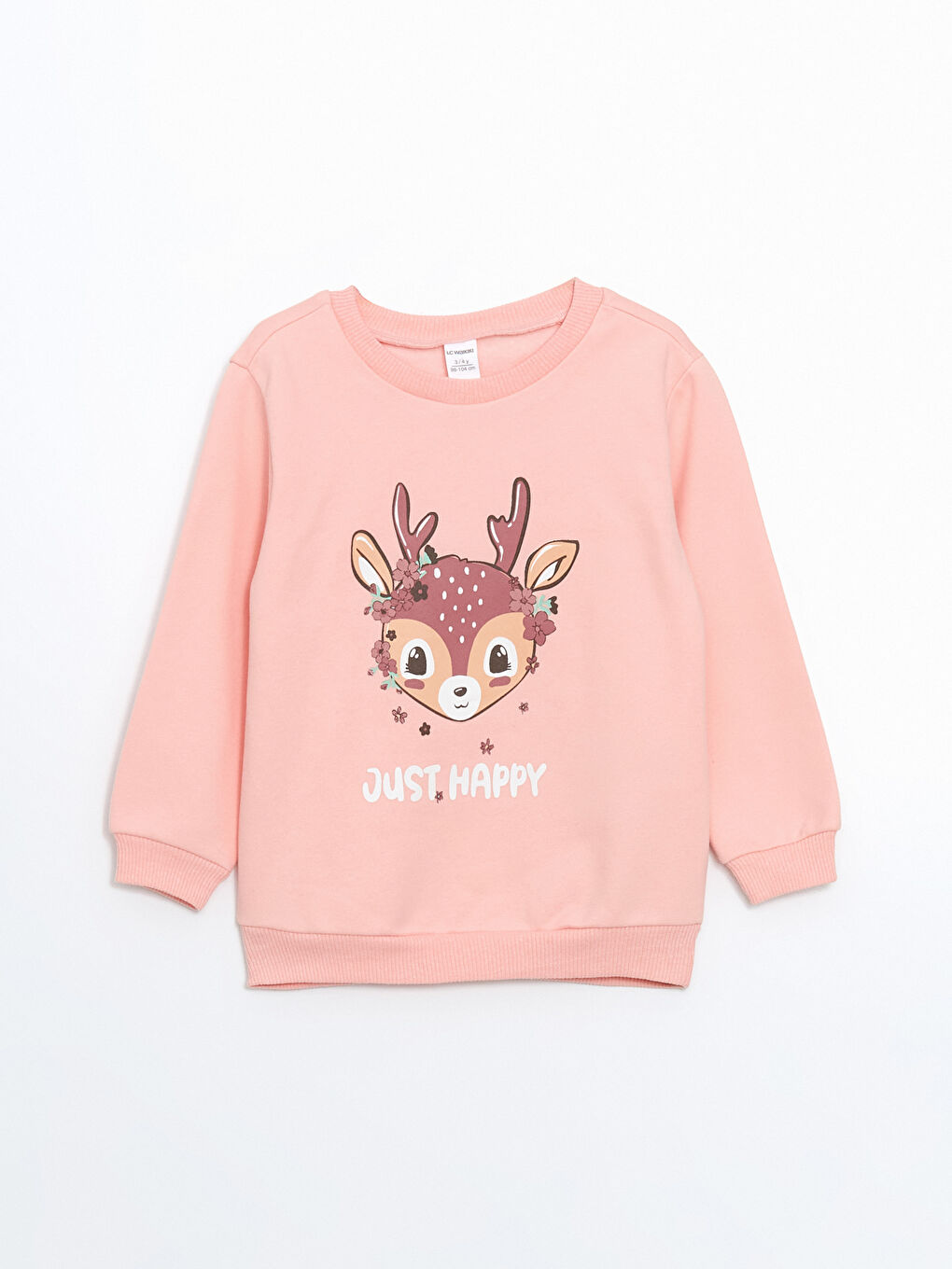 LCW Kids Pembe Bisiklet Yaka Baskılı Kız Çocuk Sweatshirt