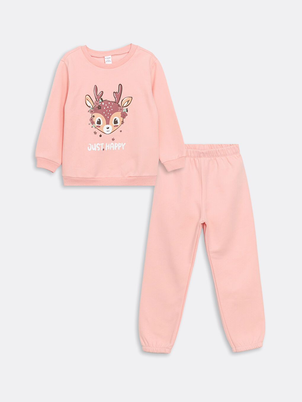 LCW Kids Pembe Bisiklet Yaka Baskılı Kız Çocuk Sweatshirt ve Eşofman Alt 2'li