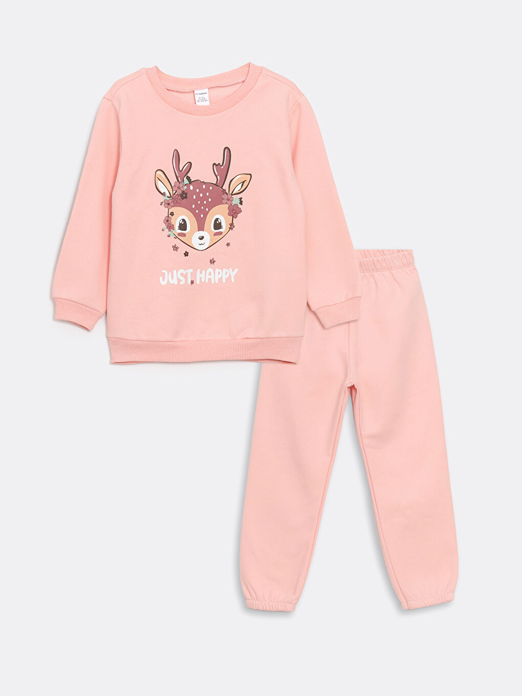 Pembe Bisiklet Yaka Kız Çocuk Sweatshirt ve Eşofman Alt 2'li-2