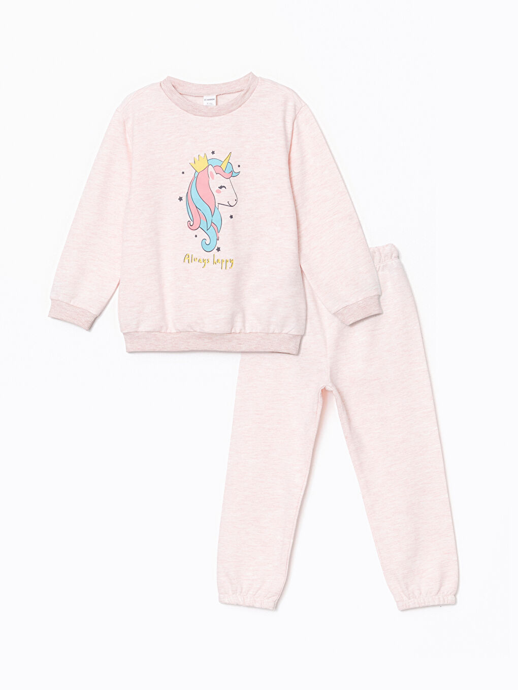 Pembe Bisiklet Yaka Baskılı Kız Çocuk Sweatshirt ve Eşofman Alt 2'li