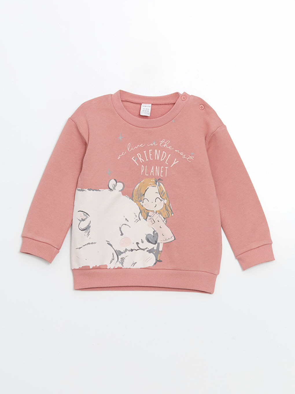 LCW ECO Pembe Bisiklet Yaka Baskılı Kız Bebek Sweatshirt ve Eşofman Alt 2'li - 1