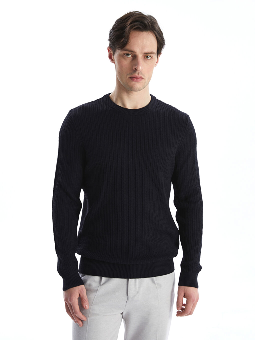 Crew Neck Long Sleeve Men's Tricot Sweater -W4KP19Z8-RFH