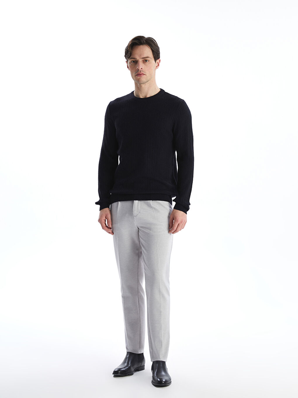 Crew Neck Long Sleeve Men's Tricot Sweater -W4KP19Z8-RFH
