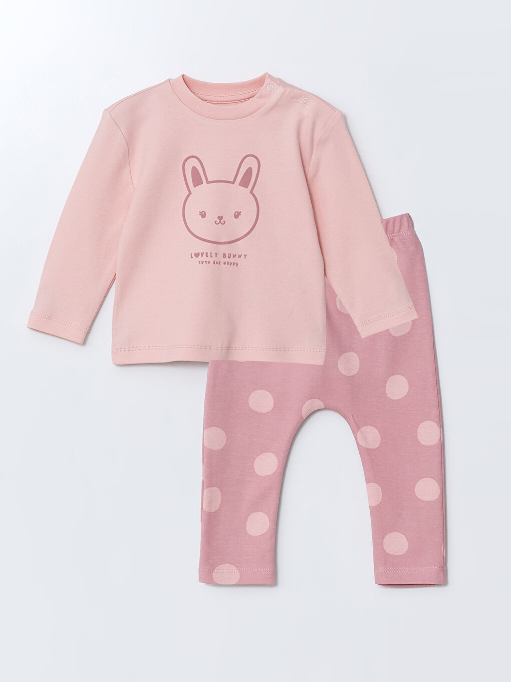 LCW baby Pembe Uzun Kollu Kız Bebek Tişört ve Pantolon 2'li