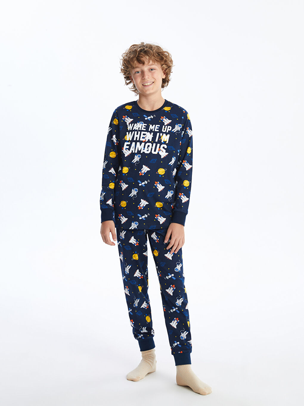 LCW Kids Lacivert Bisiklet Yaka Erkek Çocuk Pijama Takımı - 1