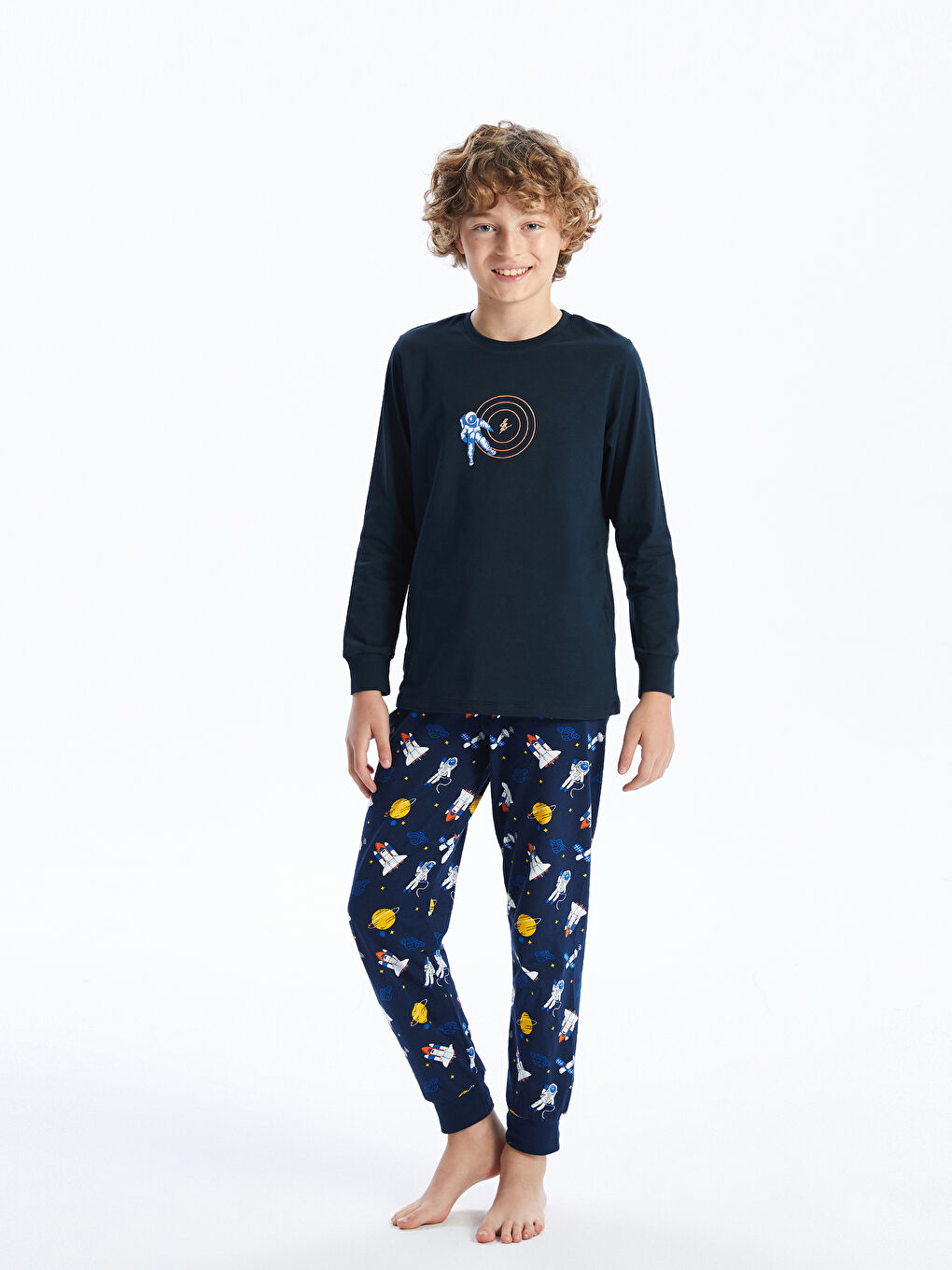 Lacivert Bisiklet Yaka Erkek Çocuk Pijama Takımı-1