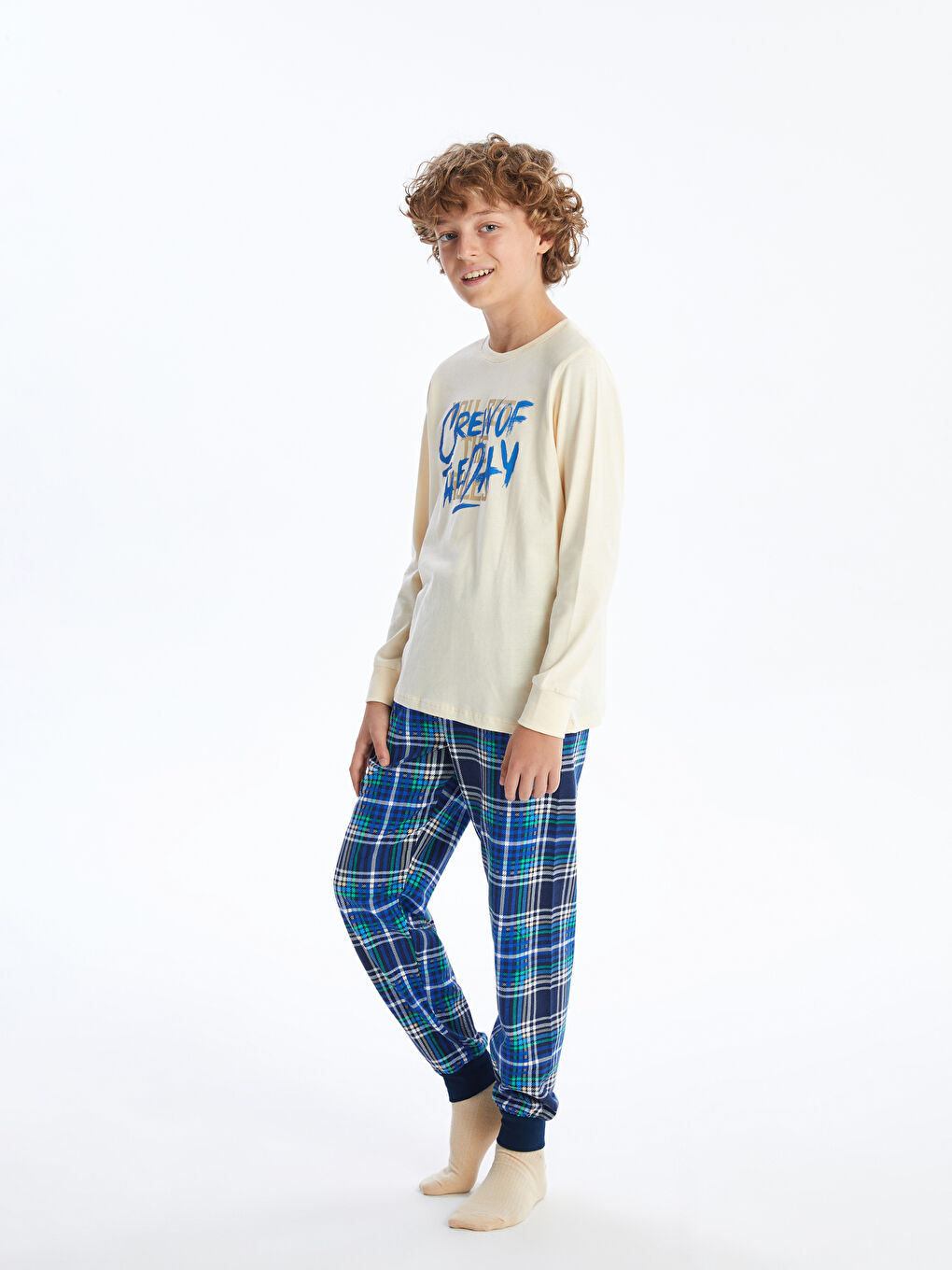 LCW Kids Ekru Bisiklet Yaka Erkek Çocuk Pijama Takımı - 1