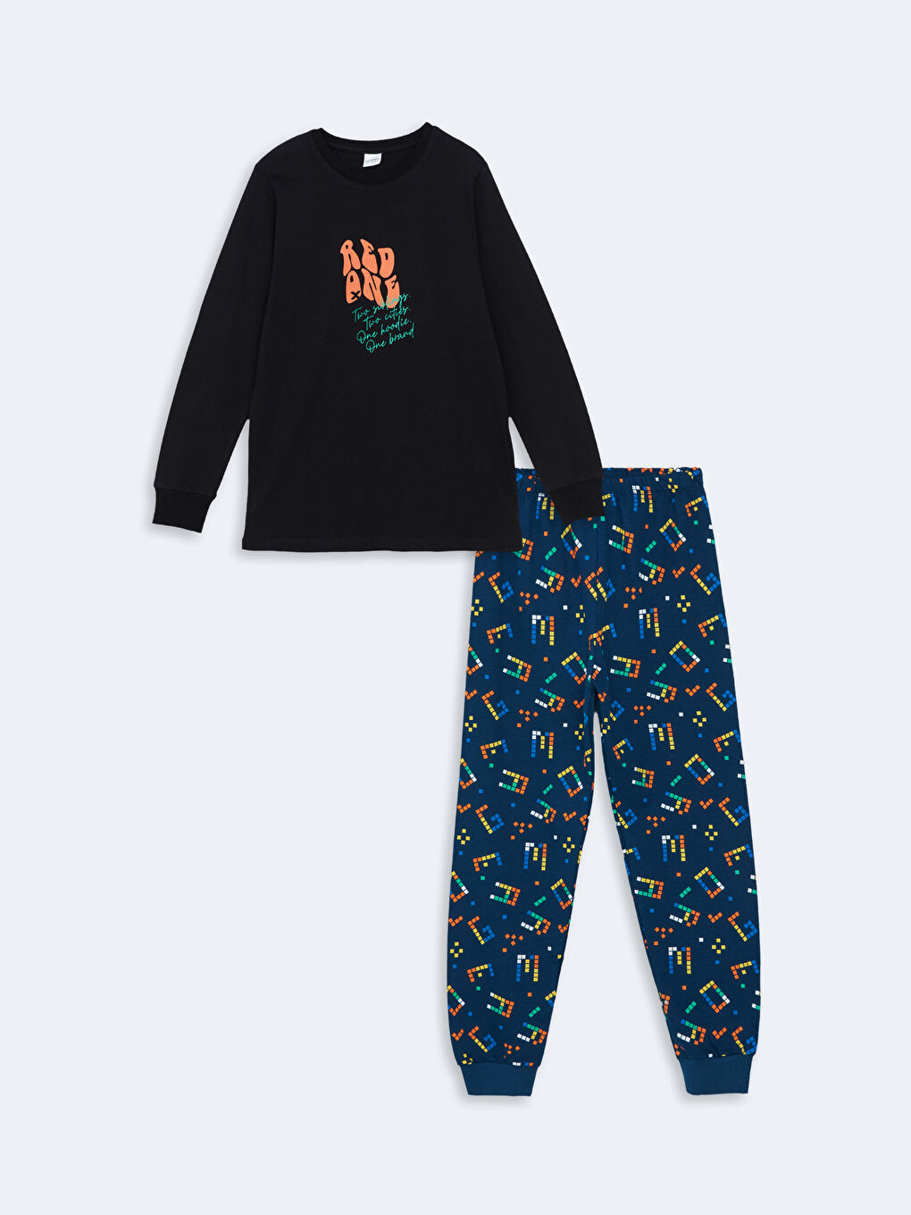 LCW Kids Yeni Siyah Bisiklet Yaka Erkek Çocuk Pijama Takımı