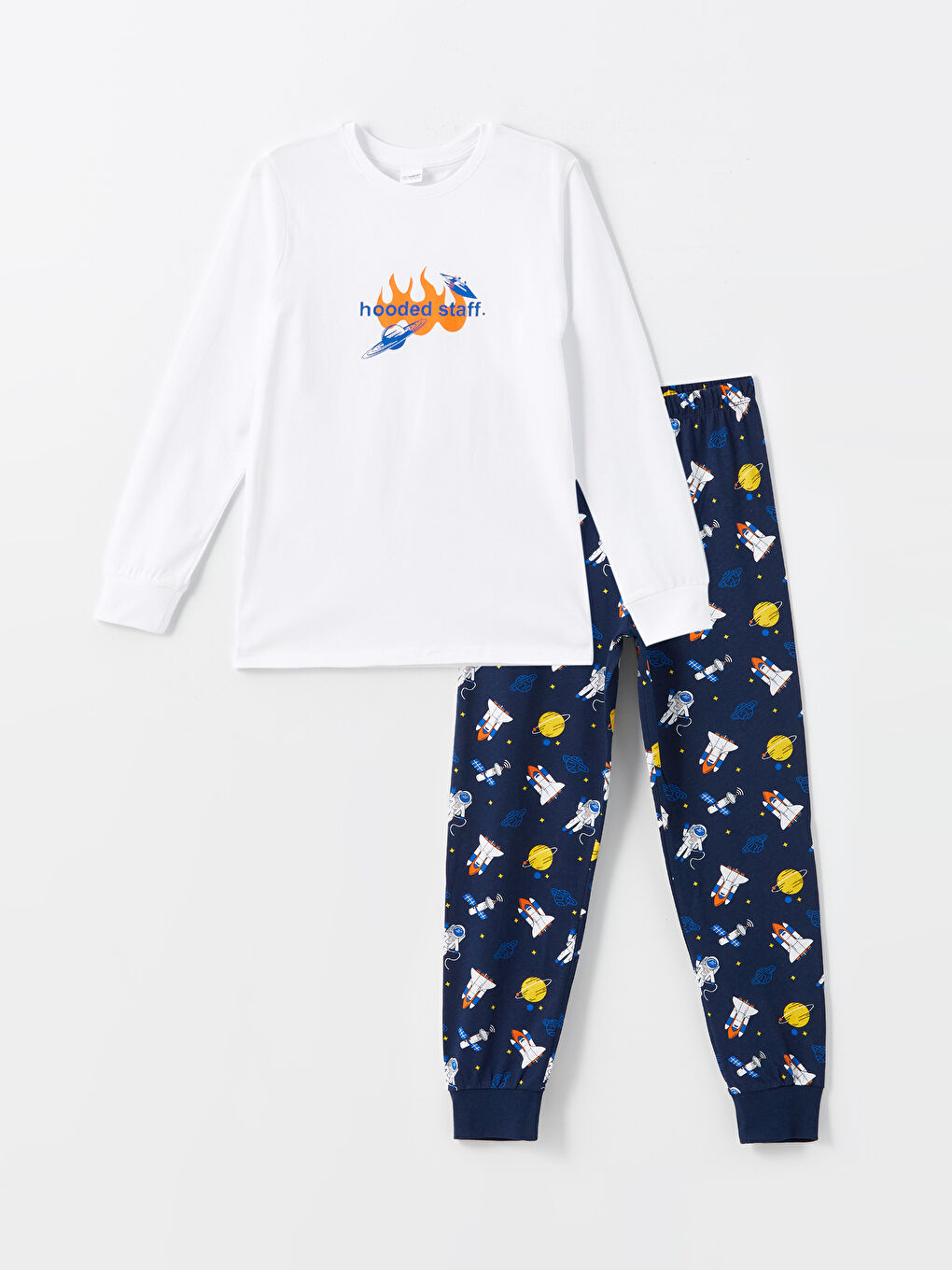 LCW Kids Buxe Beyazı Bisiklet Yaka Erkek Çocuk Pijama Takımı