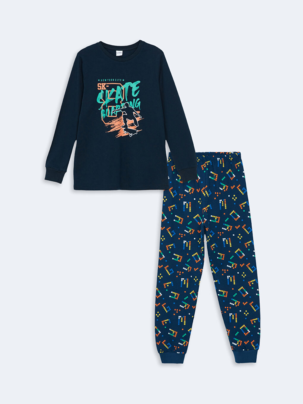 LCW Kids Lacivert Bisiklet Yaka Erkek Çocuk Pijama Takımı