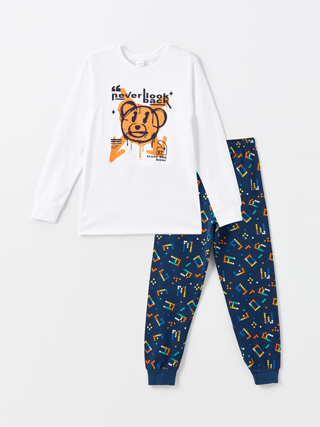 LCW Kids Buxe Beyazı Bisiklet Yaka Erkek Çocuk Pijama Takımı