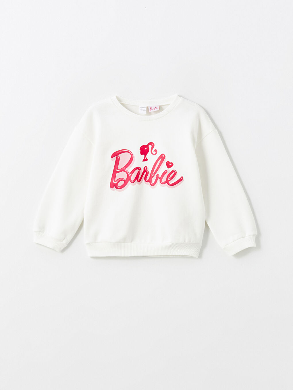 LCW Kids Ekru Bisiklet Yaka Kalın Barbie Baskılı Kız Çocuk Sweatshirt