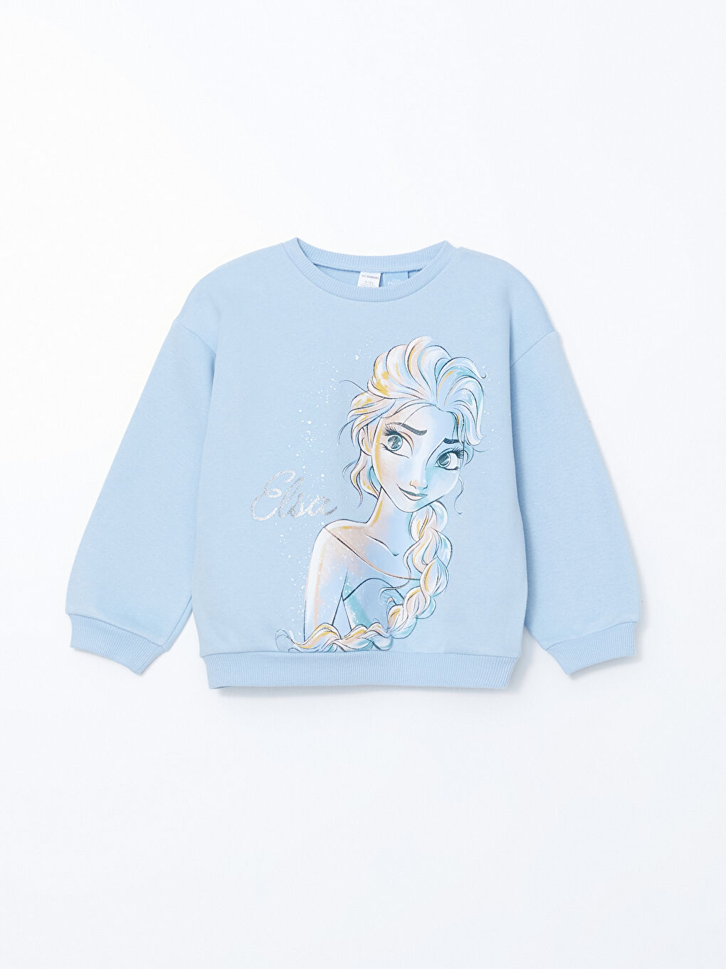 LCW baby Açık Mavi Bisiklet Yaka Elsa Baskılı Kız Bebek Sweatshirt