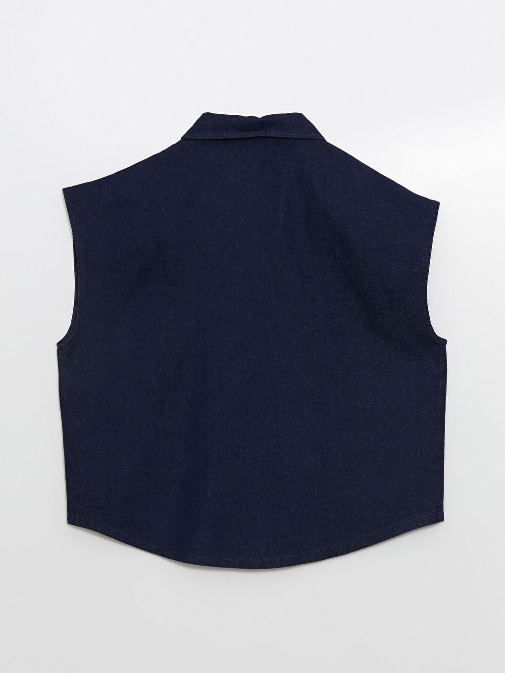 Lacivert Gömlek Yaka Oversize Kadın Jean Yelek-5