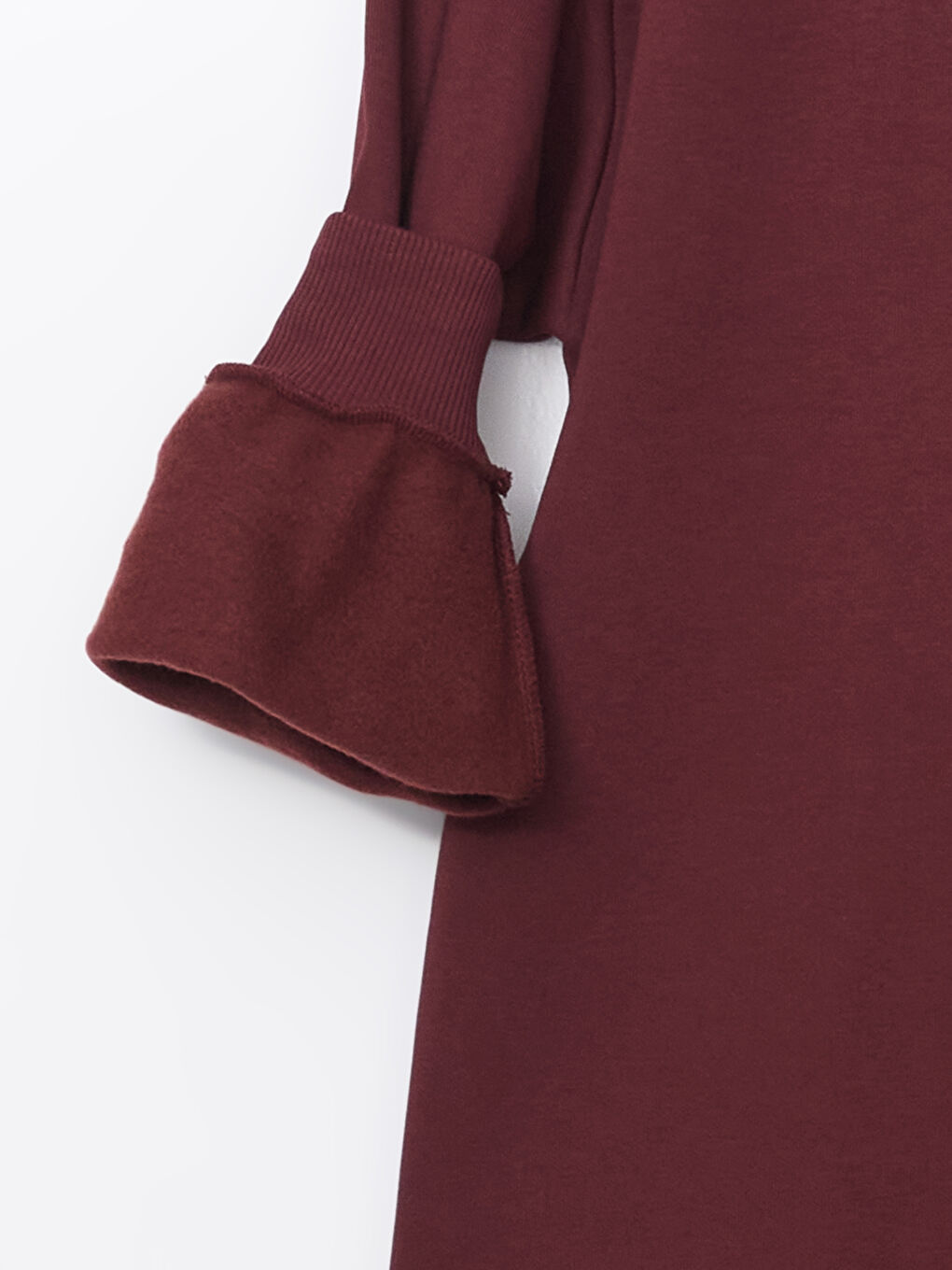 LCW Modest Bordo Bisiklet Yaka Nakışlı Kadın Kalın Sweatshirt Tunik - 1