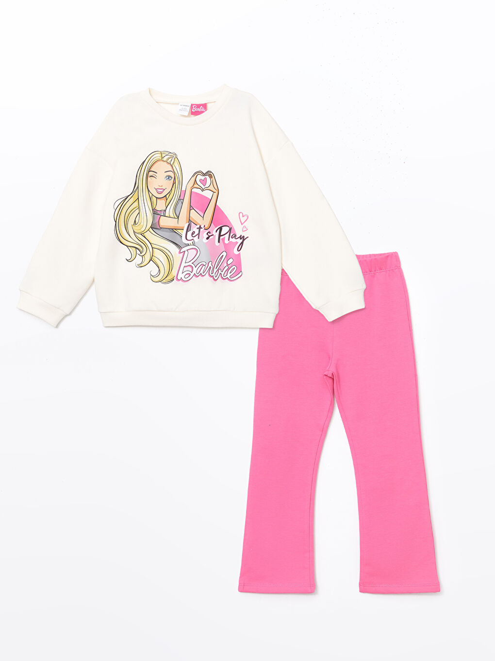 LCW Kids Ekru Barbie Baskılı Kız Çocuk Sweatshirt ve Tayt Pantolon 2'li