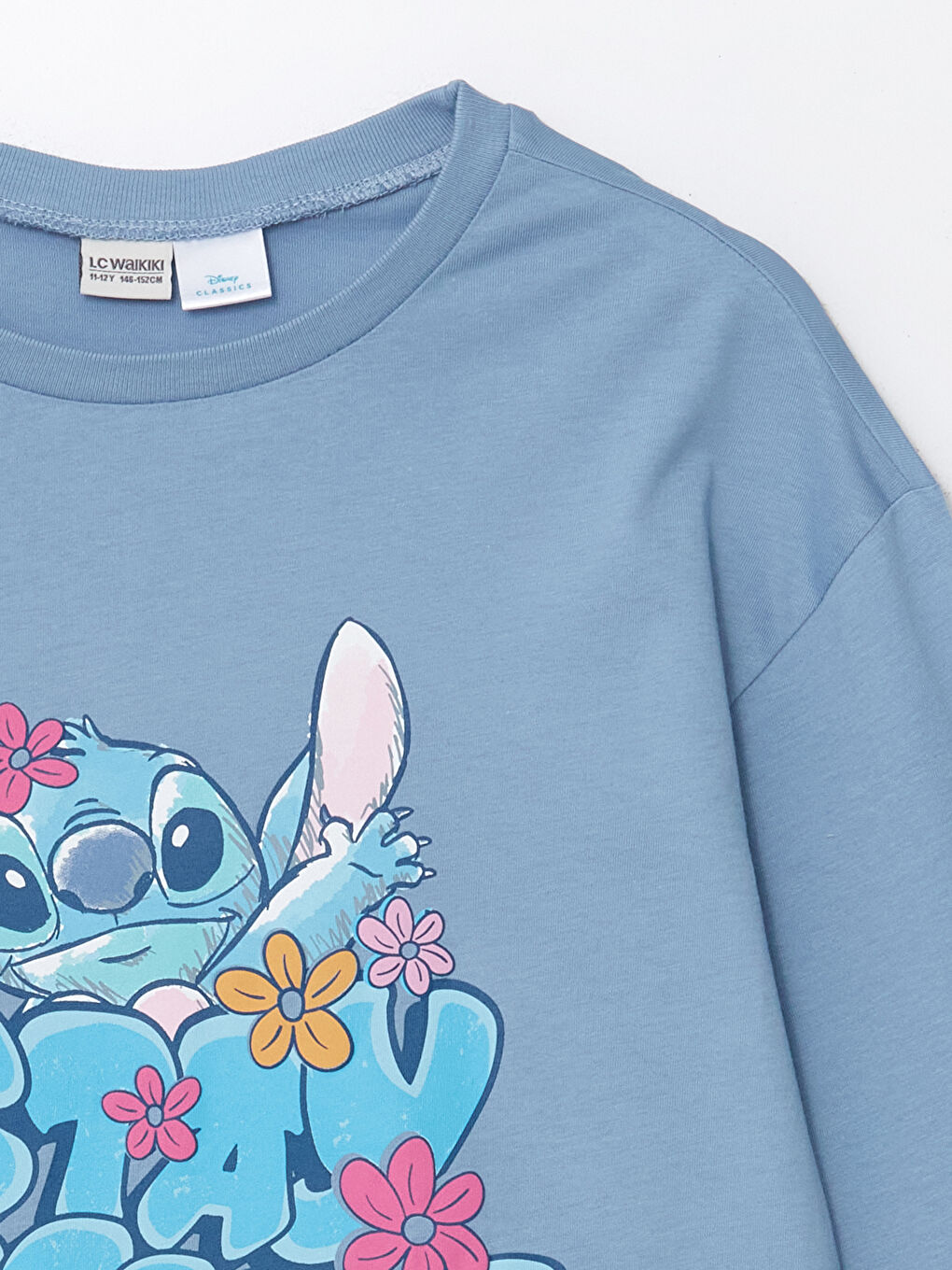 LCW Kids Açık Mavi Bisiklet Yaka Stitch Baskılı Kız Çocuk Tişört - 1