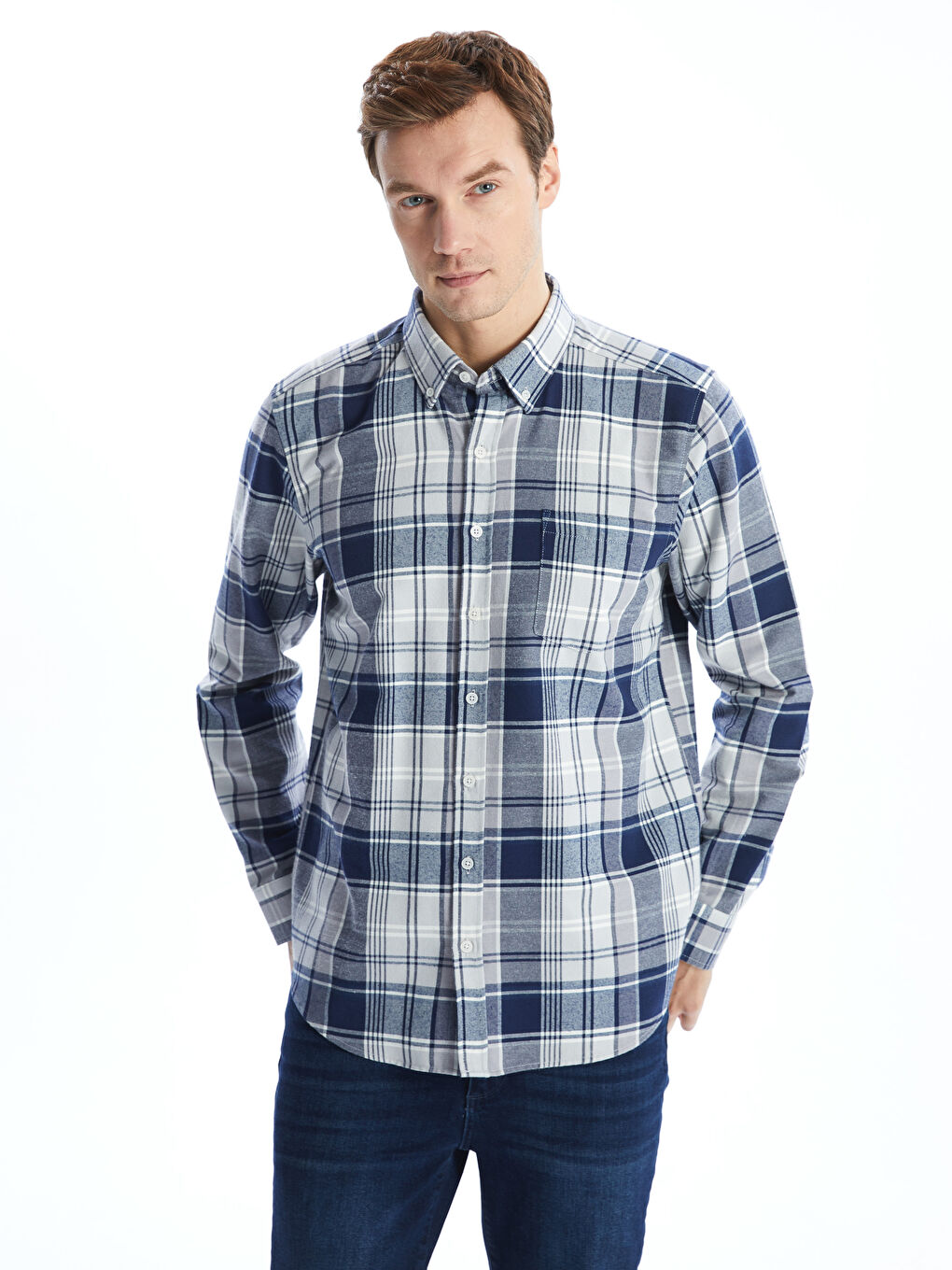 LCWAIKIKI Classic Regular Fit Long Sleeve Plaid Gabardine Men's Shirt -W4KS17Z8-LMK