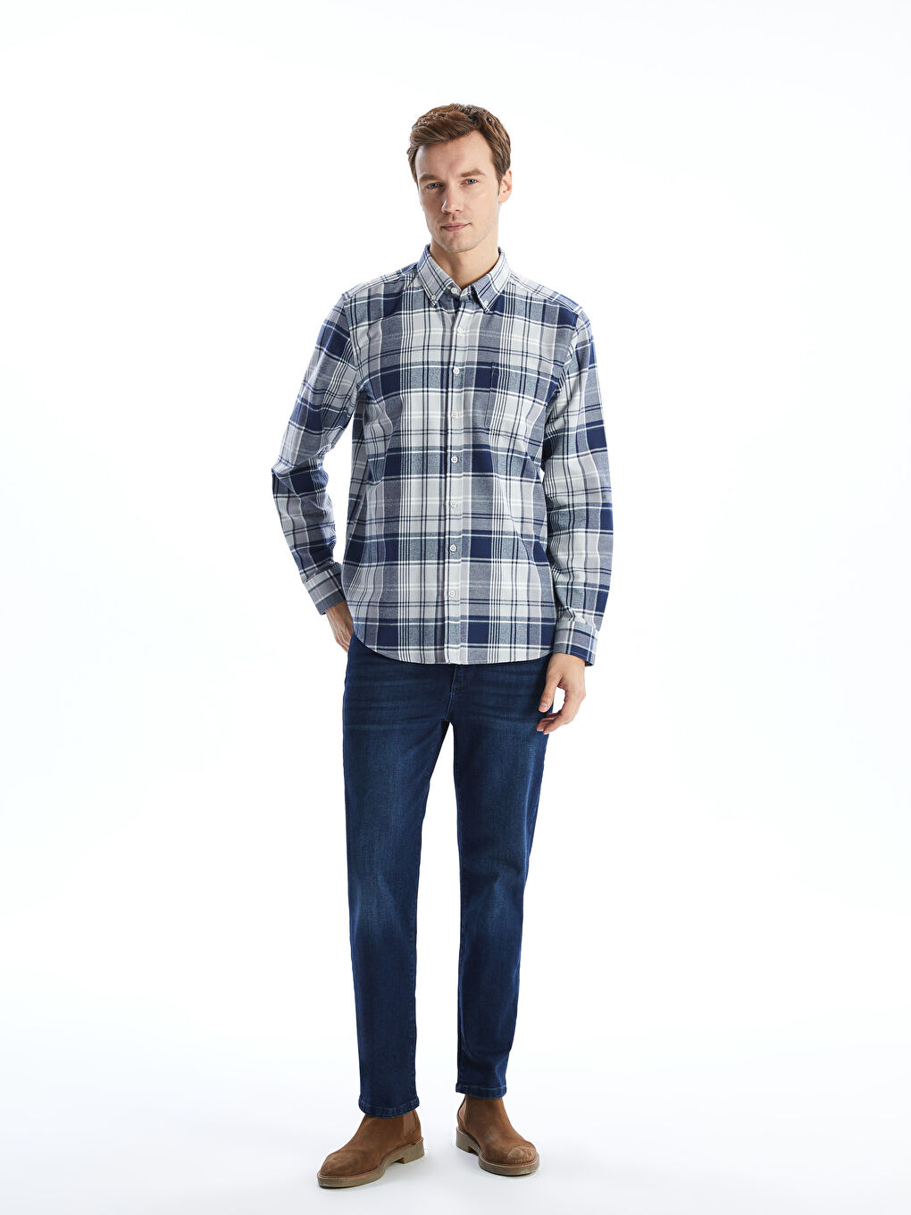 LCWAIKIKI Classic Regular Fit Long Sleeve Plaid Gabardine Men's Shirt -W4KS17Z8-LMK