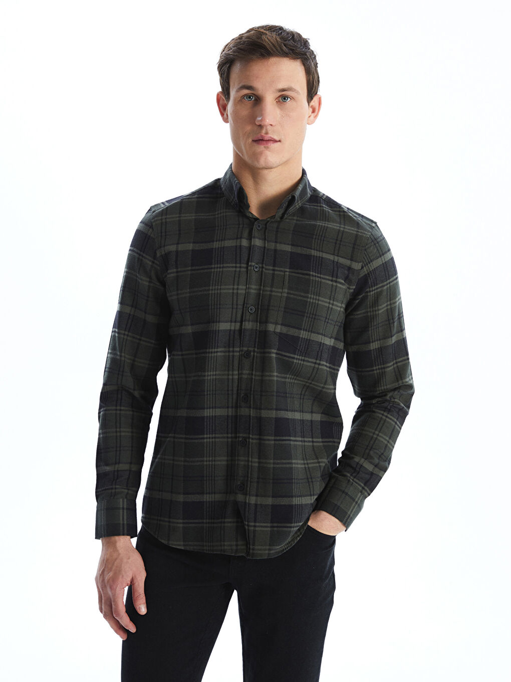 LCWAIKIKI Classic Regular Fit Long Sleeve Plaid Gabardine Men's Shirt -W4KS17Z8-LMU