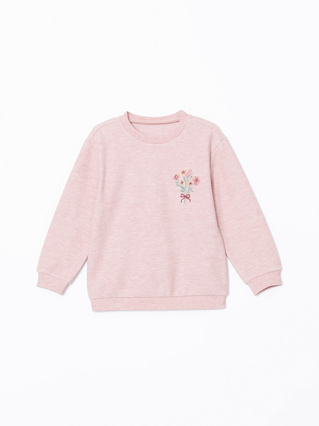 LCW Kids Pembe Bisiklet Yaka Kız Çocuk Sweatshirt