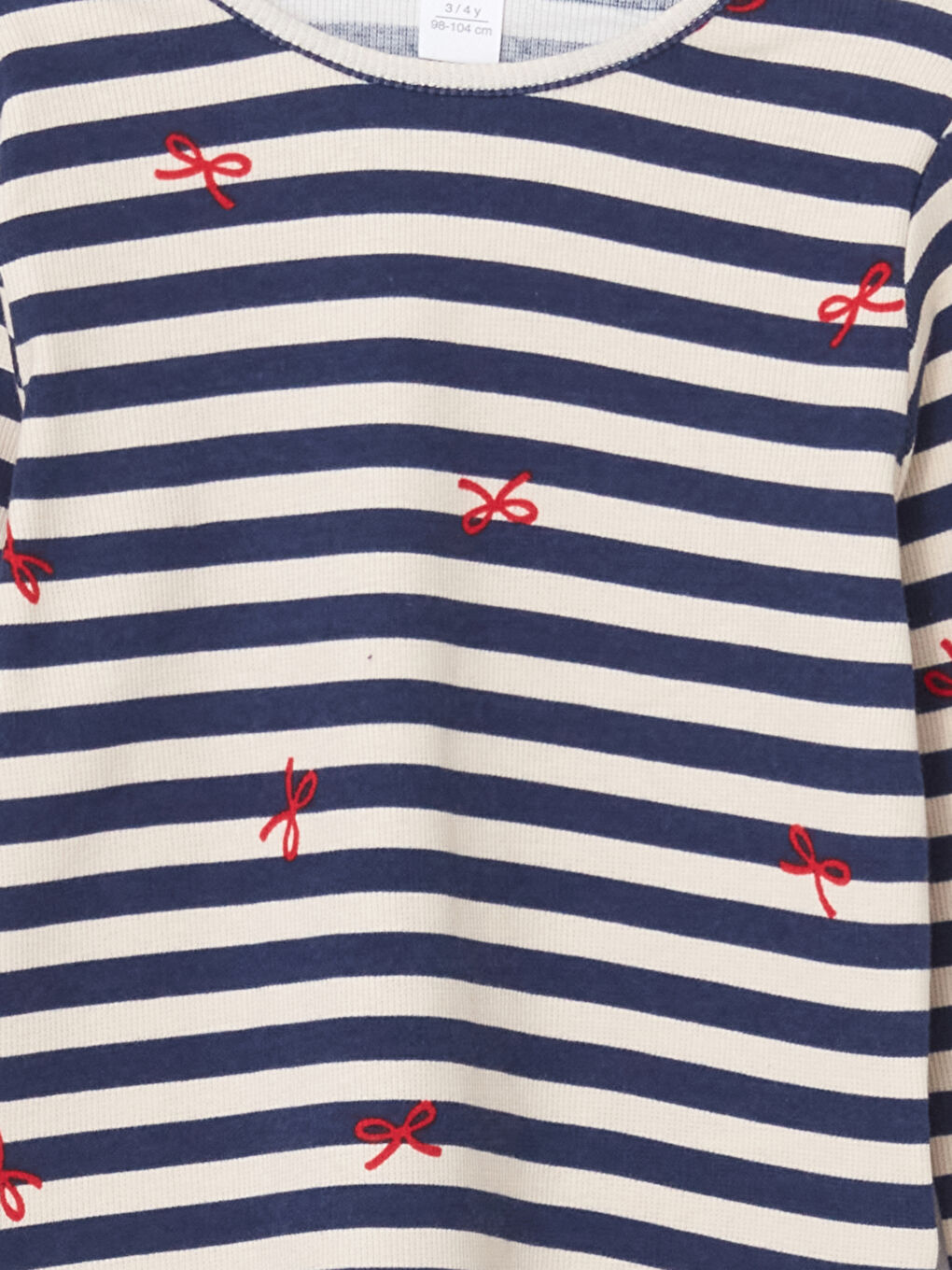 Lacivert Bisiklet Yaka Çizgili Kız Çocuk Tişört-1