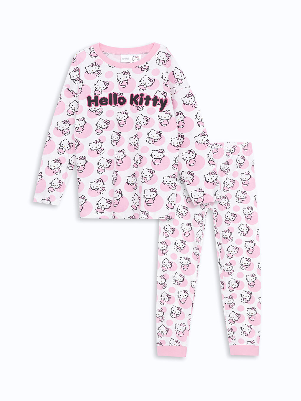 LCW Kids Pembe Bisiklet Yaka Hello Kitty Baskılı Kız Çocuk Pijama Takımı