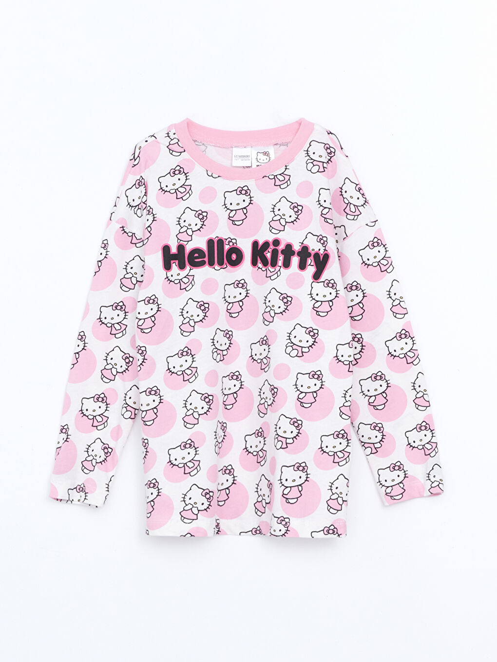 LCW Kids Pembe Bisiklet Yaka Hello Kitty Baskılı Kız Çocuk Pijama Takımı - 1