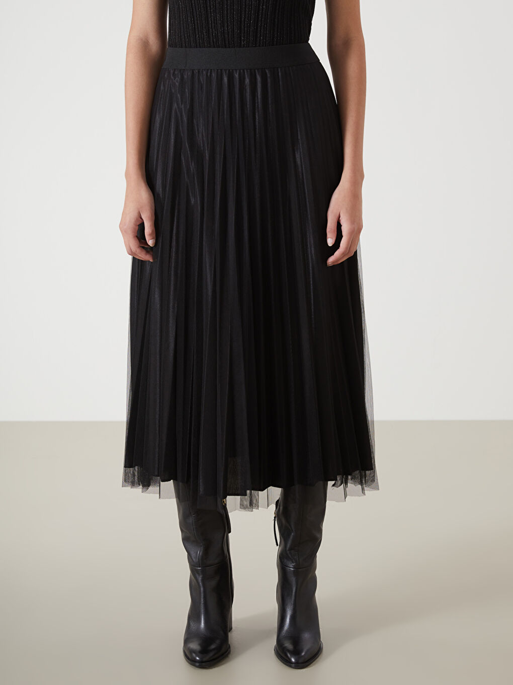 Elasticated Waist Chiffon Women's Pleated Skirt -W4KT48Z8-CVL