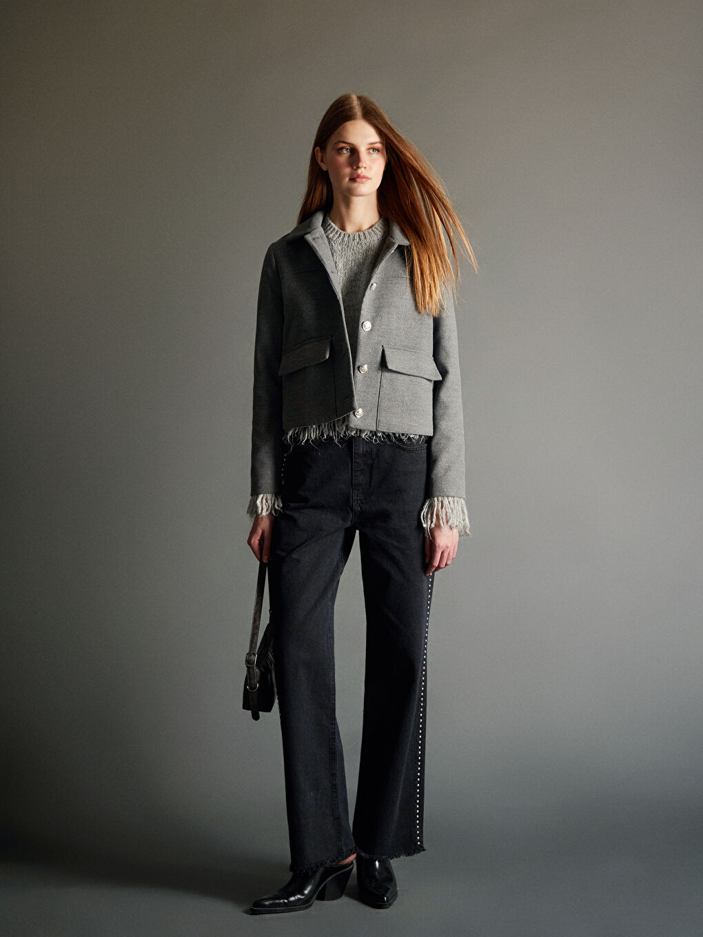 Siyah Straight Fit Taşlı Kadın Jean Pantolon